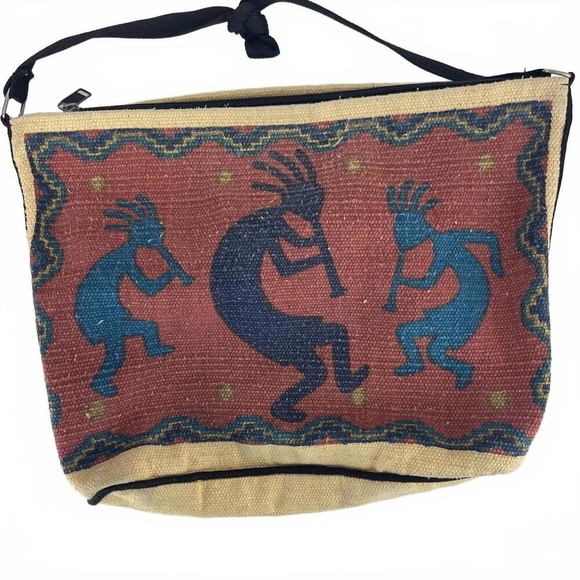 Yoki Artisan Woven Shoulder Bag Colorful Tribal Print Canvas Zipper Closure Bag - Picture 1 of 9